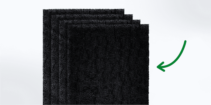 A stack of separate activated carbon pre-filter sheets