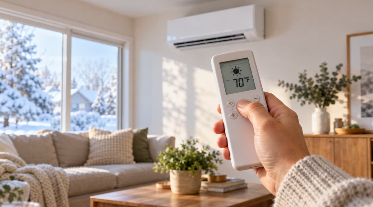 Symboles de la télécommande du climatiseur mural : Chauffage, Refroidissement, Déshumidification, Ventilation et Auto