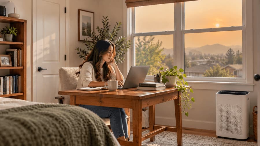 Travailler à la maison dans la fumée des feux de forêt : configuration du système CVC, équipement et productivité