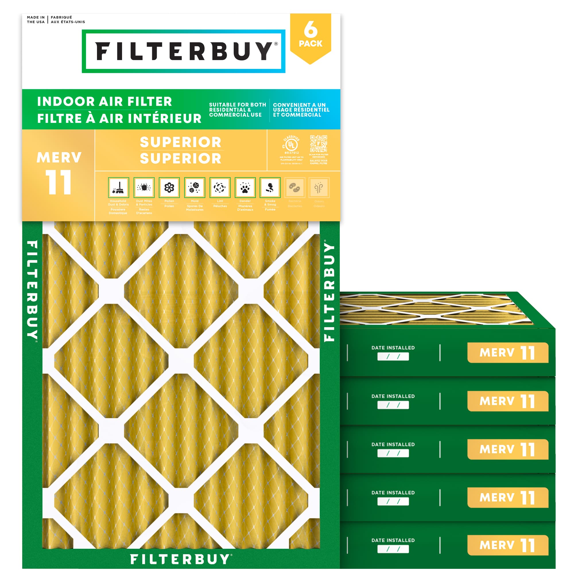 15.5x24.5x2 MERV 11 Pleated Air Filter - 6 Quantity