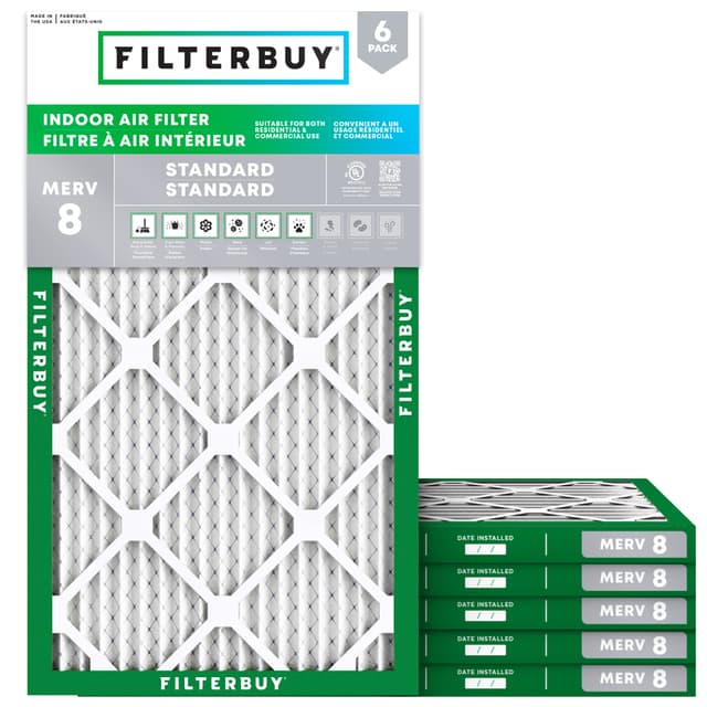 16x30x1 MERV 8 Pleated Air Filter - 6 Quantity