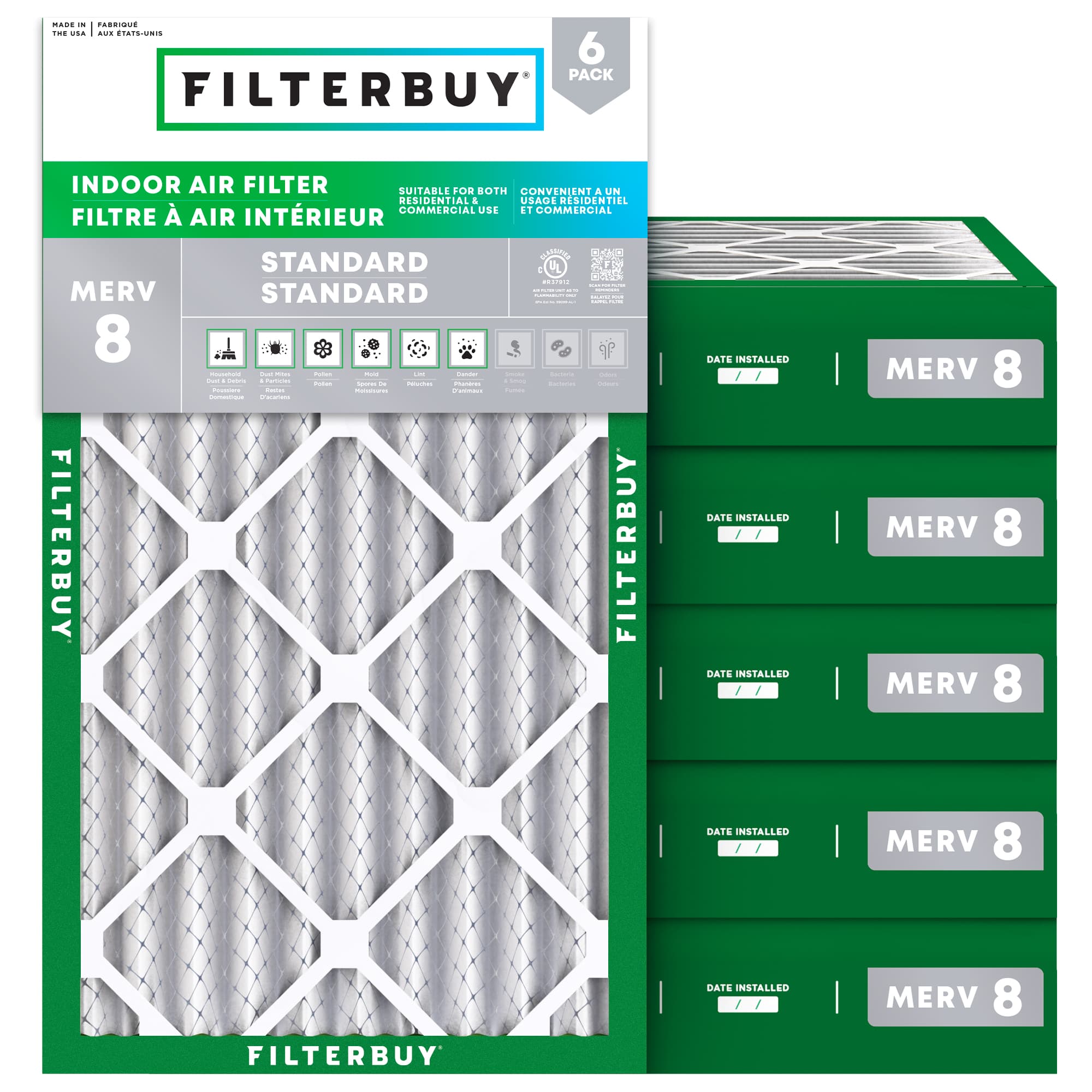 15.5x24.5x4 MERV 8 Pleated Air Filter - 6 Quantity