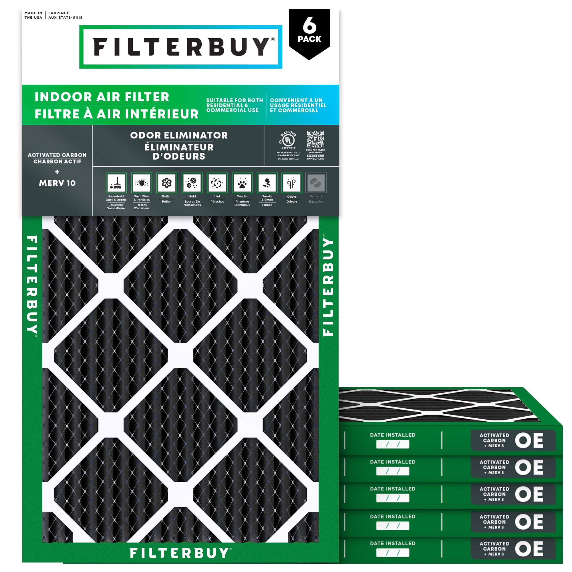 16x24x1 Odor Eliminator Pleated Air Filter - 6 Quantity