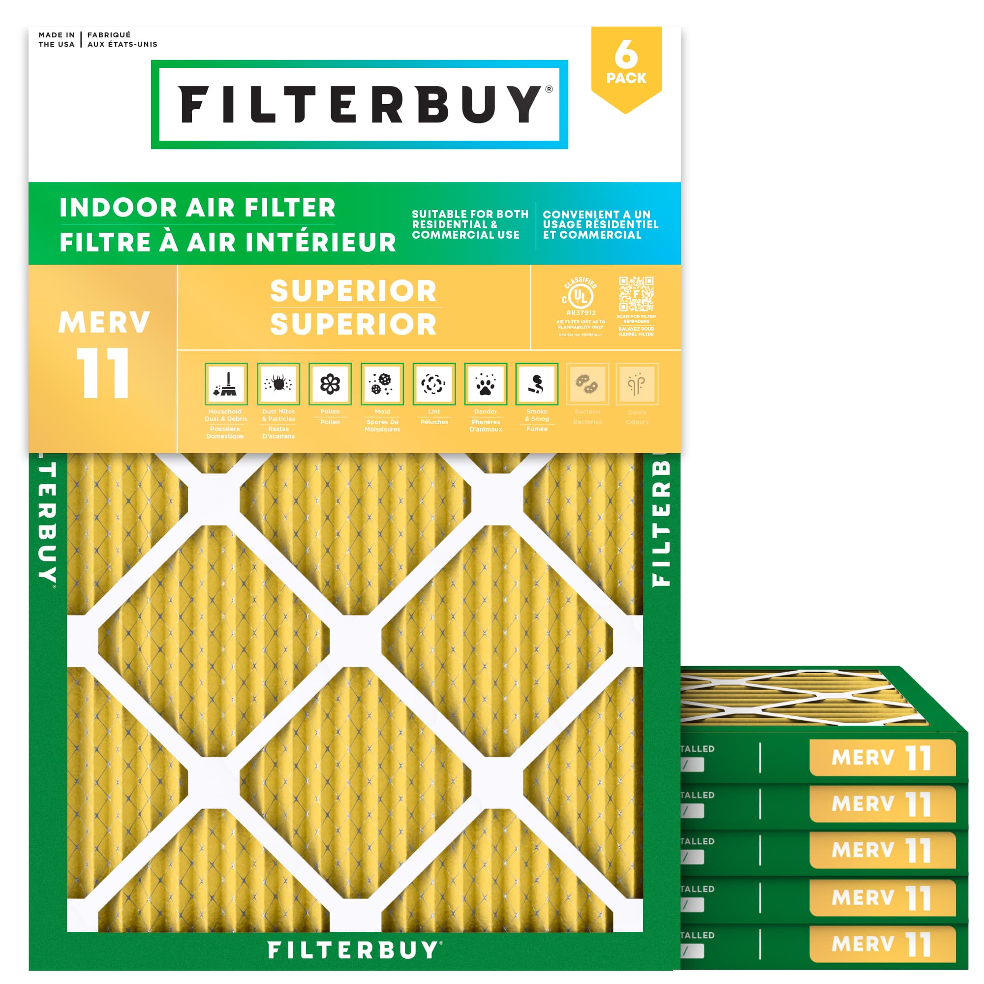 25x32x1 MERV 11 Pleated Air Filter - 6 Quantity