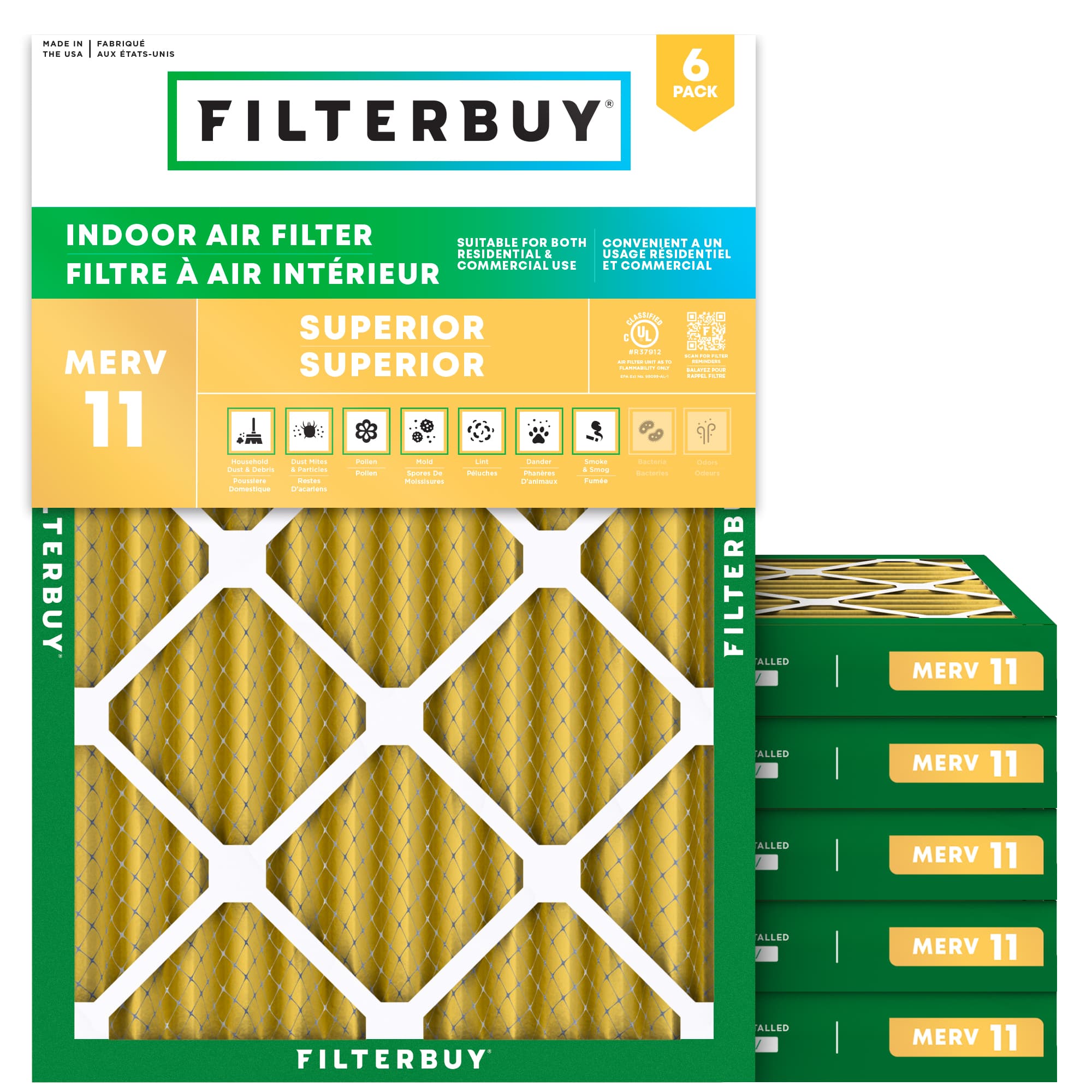 19.5x24.5x2 MERV 11 Pleated Air Filter - 6 Quantity