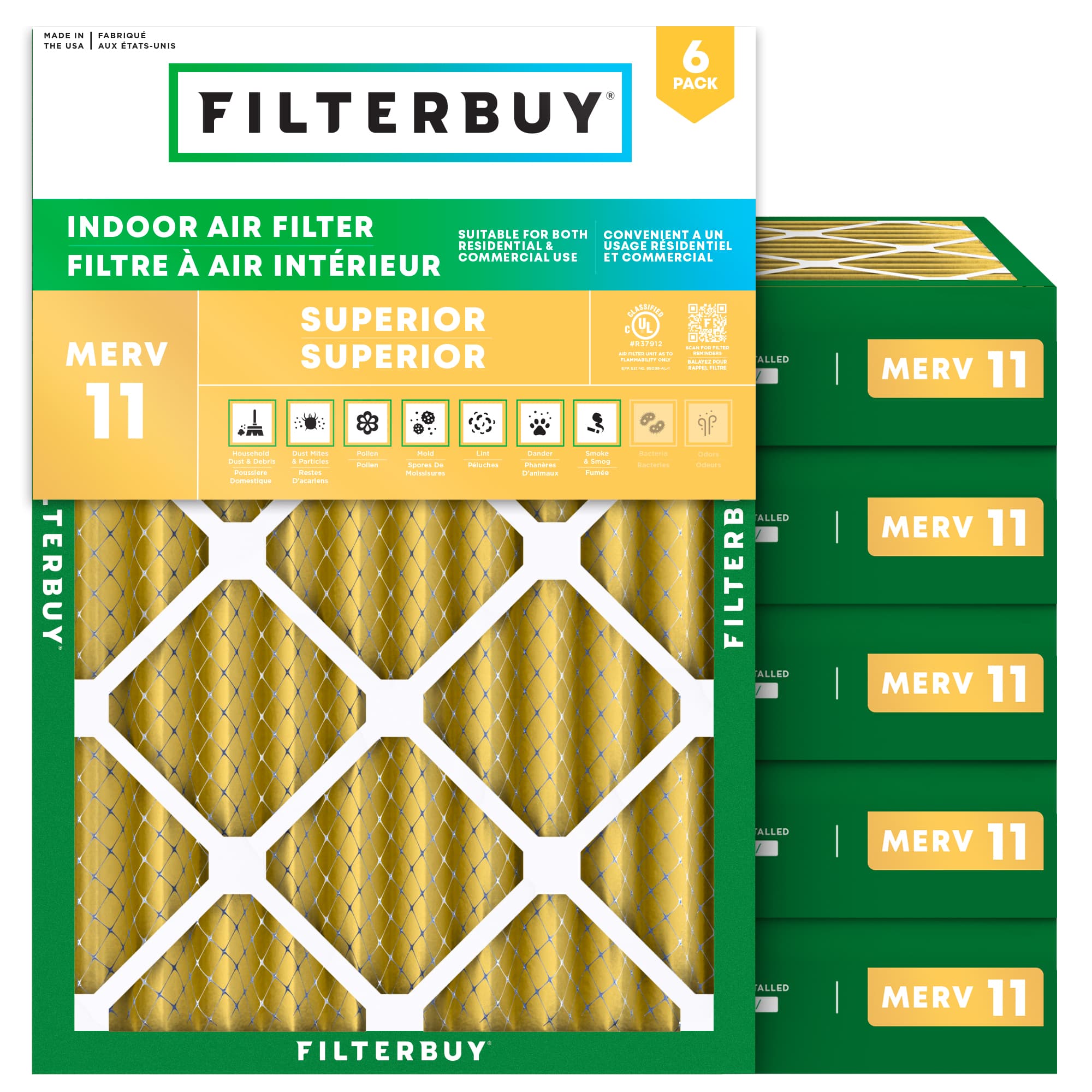 19.5x24.5x4 MERV 11 Pleated Air Filter - 6 Quantity