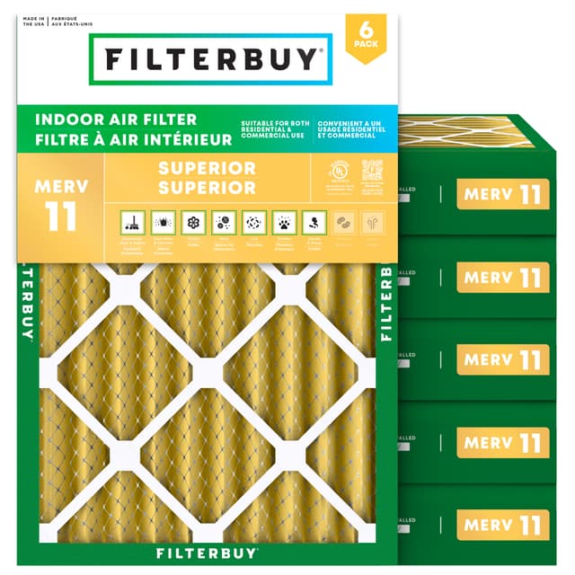 Filterbuy 19.5x24.5x4 Air Filter MERV 11 Superior Pet & Allergy Defense Electrostatic Pleated HVAC AC Furnace Filters Replacement, Made in USA (Actual Size: 19.50 x 24.50 x 3.63) - 6 Quantité