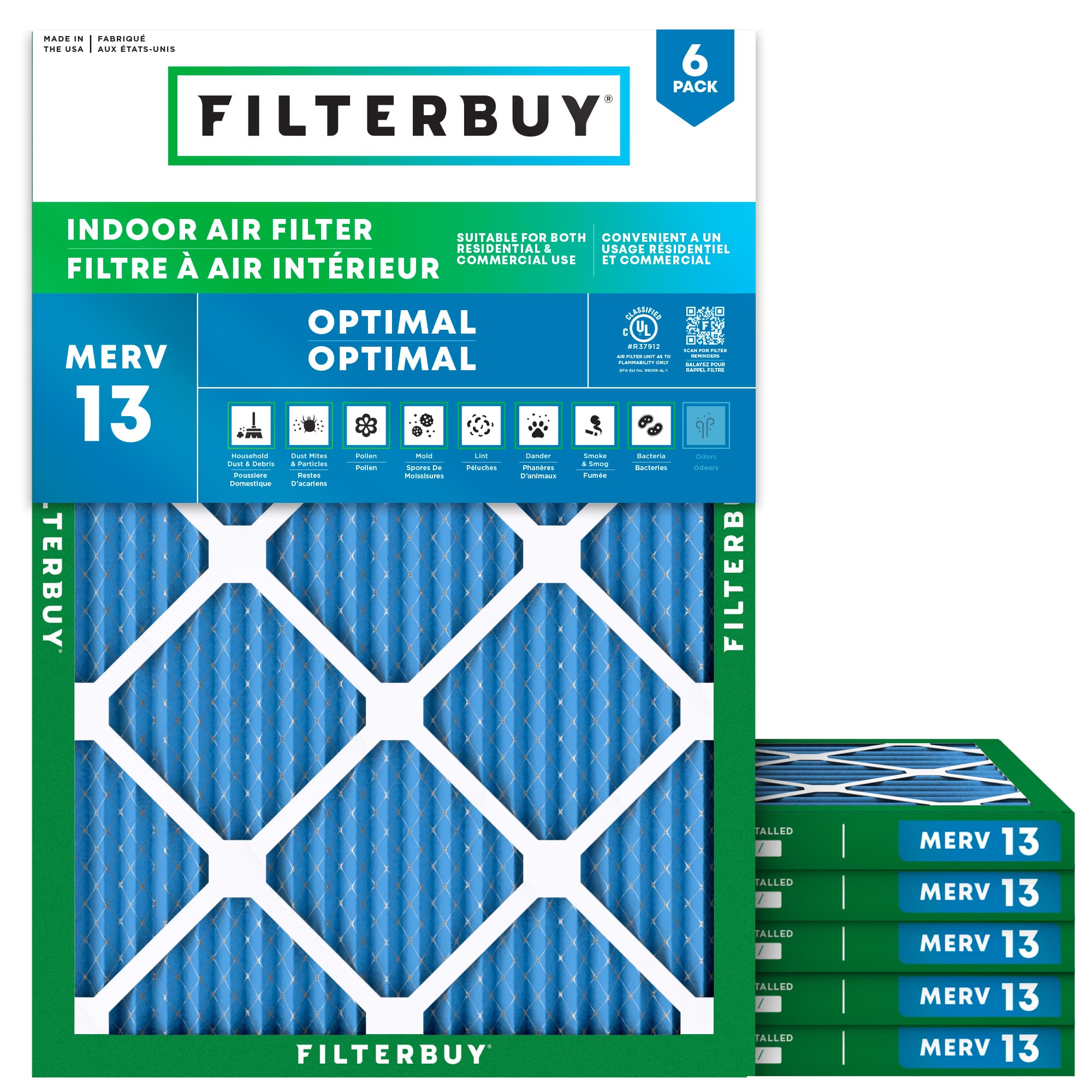 14.5x19x1 MERV 13 Pleated Air Filter - 6 Quantity