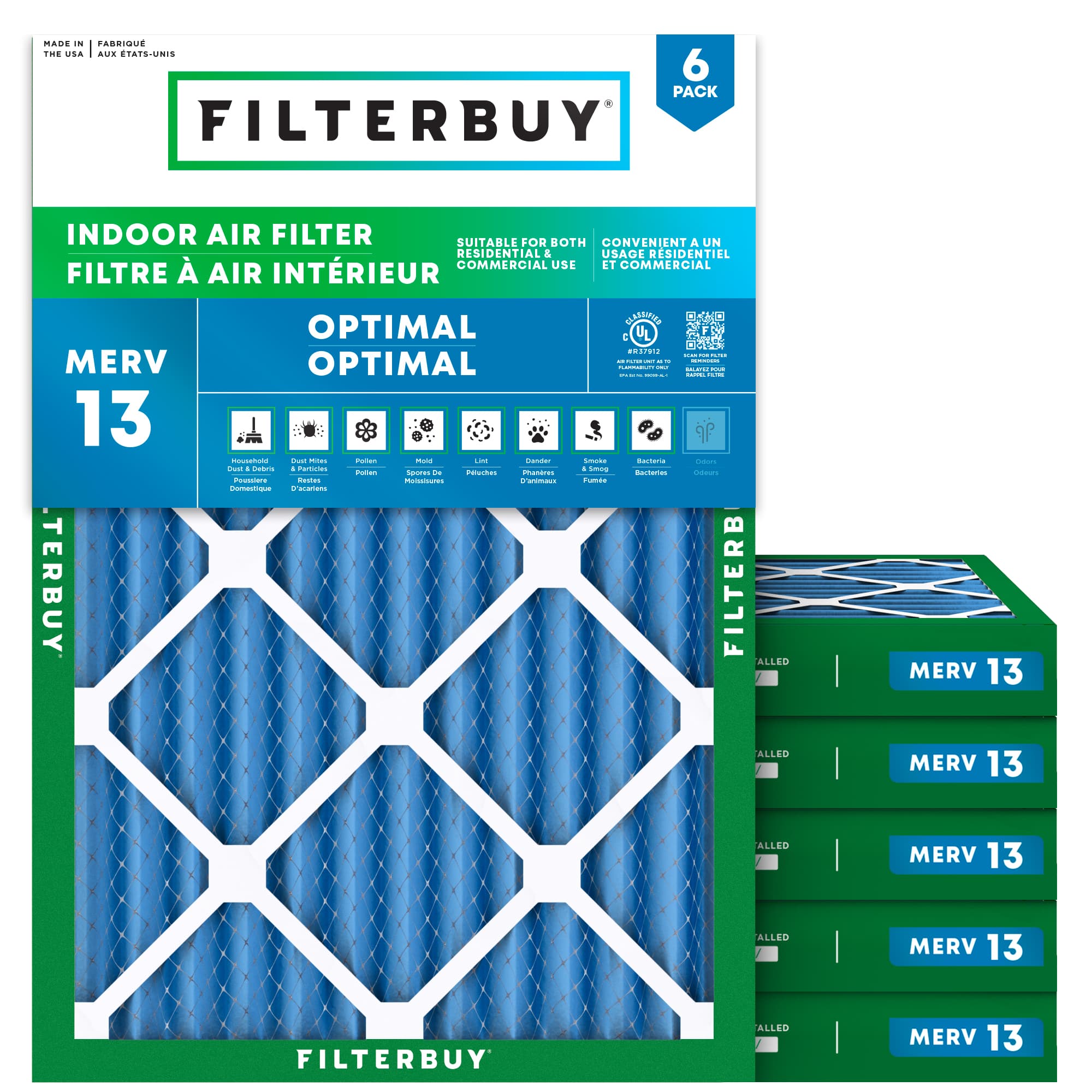 19.5x24.5x2 MERV 13 Pleated Air Filter - 6 Quantity