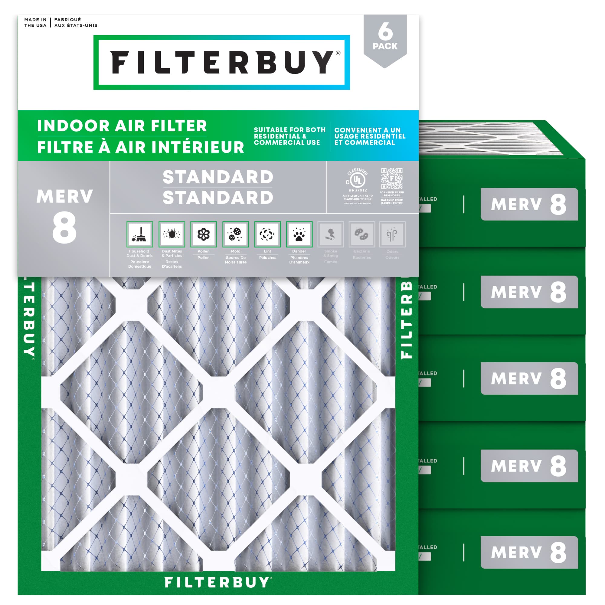 19.5x24.5x4 MERV 8 Pleated Air Filter - 6 Quantity