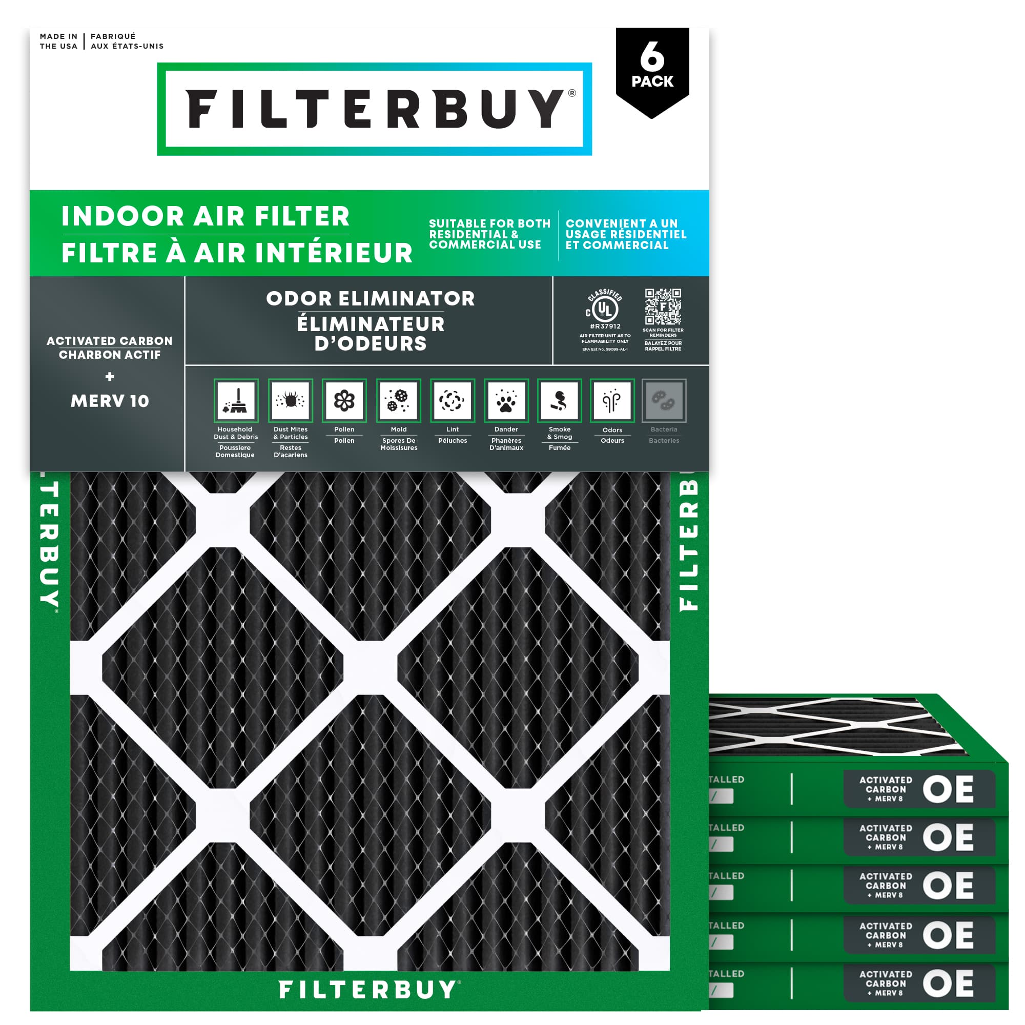 20x24x1 Odor Eliminator Pleated Air Filter - 6 Quantity