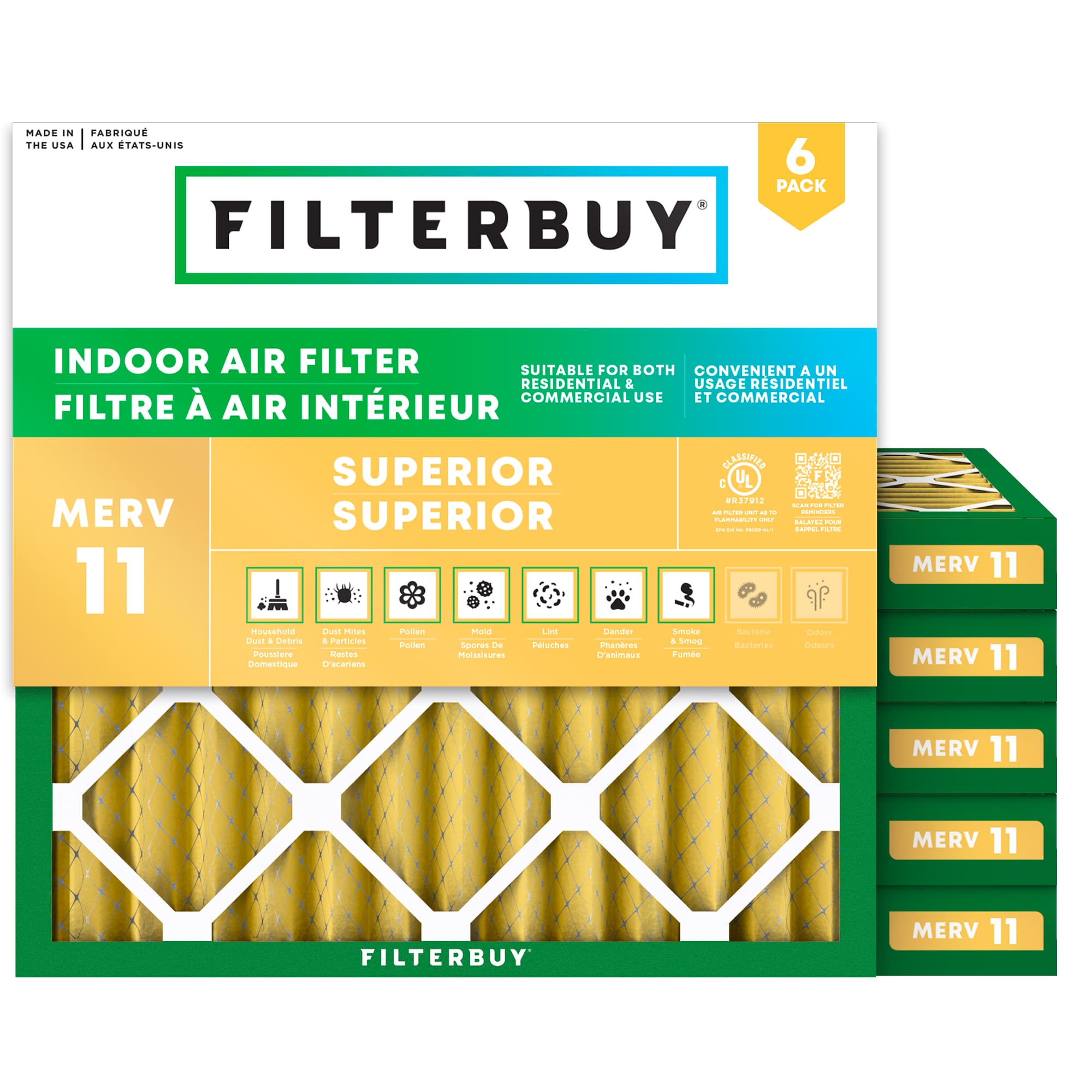 20x20x2 MERV 11 Pleated Air Filter - 6 Quantity