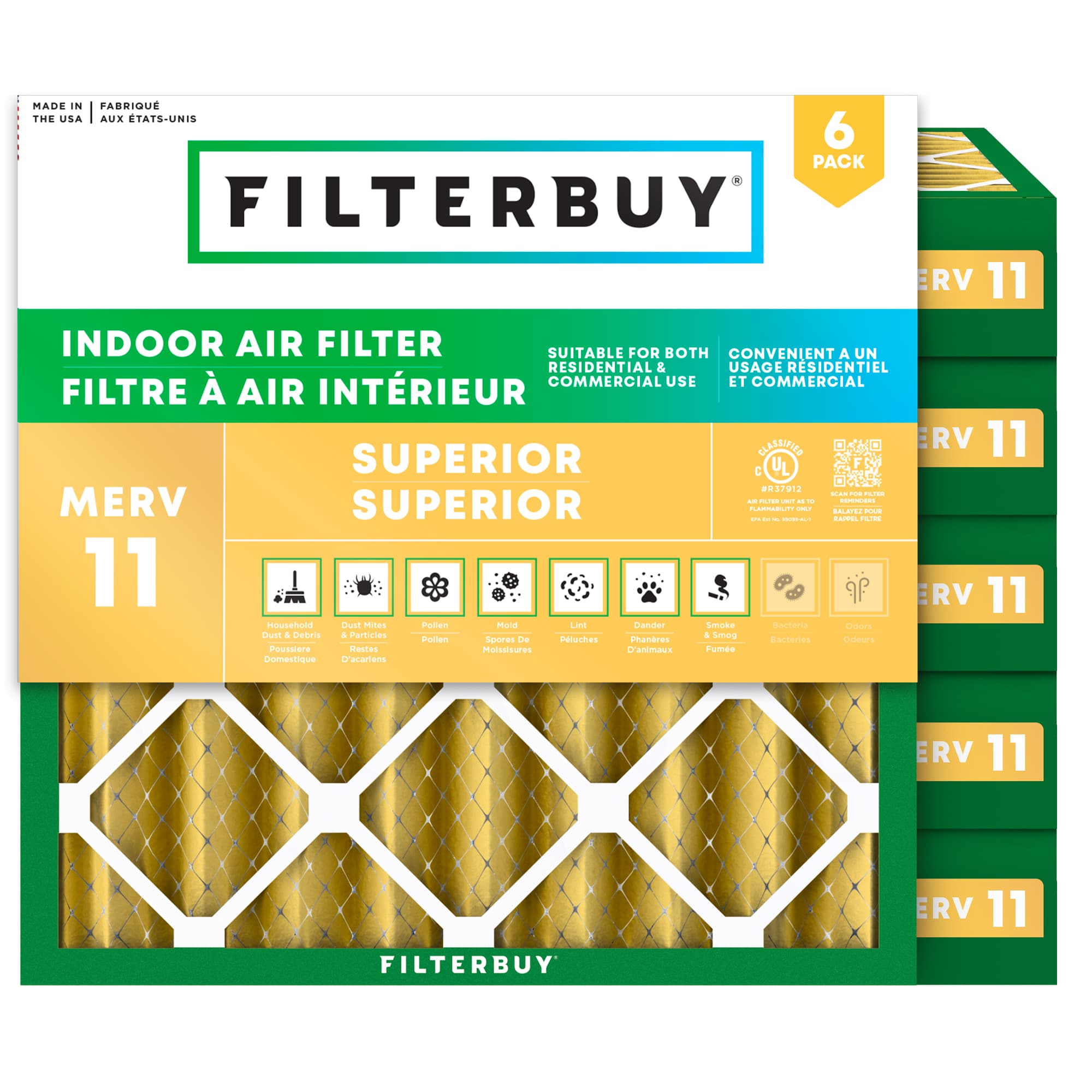 21x21x4 MERV 11 Pleated Air Filter - 6 Quantity
