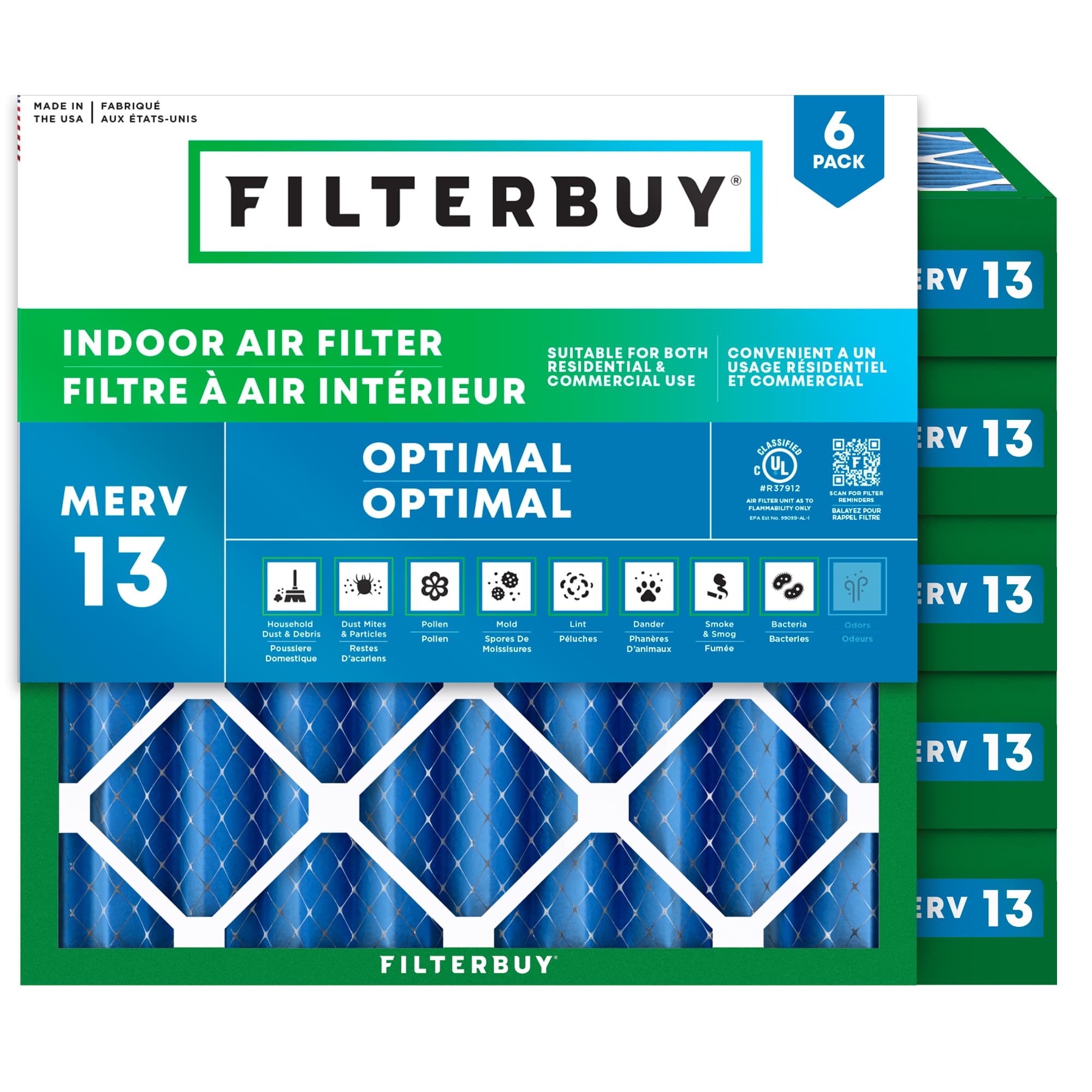 24x24x4 MERV 13 Pleated Air Filter - 6 Quantity
