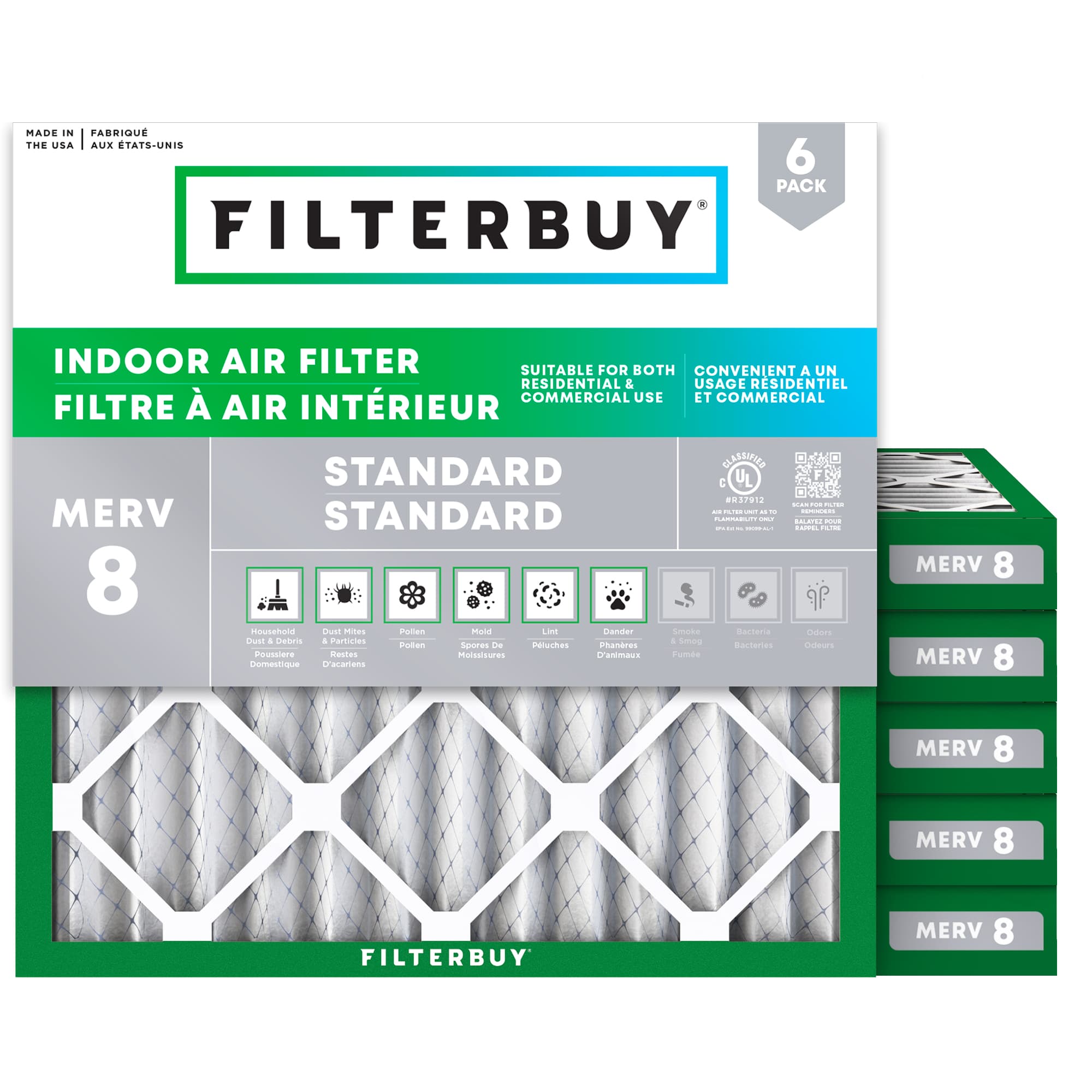 30x30x2 MERV 8 Pleated Air Filter - 6 Quantity