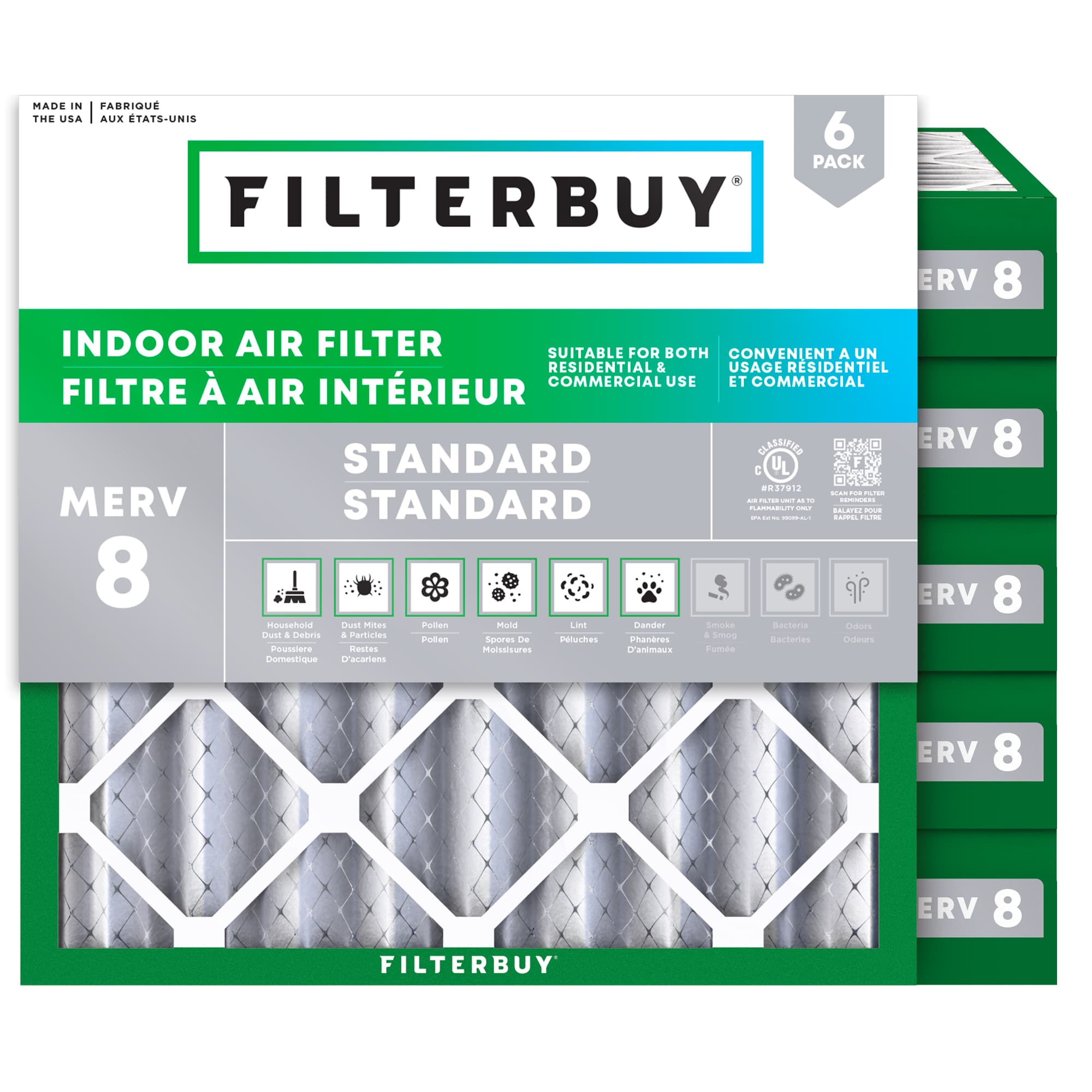 24x24x4 MERV 8 Pleated Air Filter - 6 Quantity